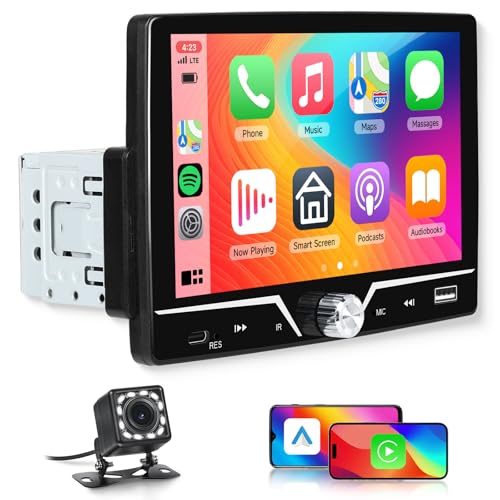 Carplay＆Android Autoオーディオ1 Din Bluetooth、ミラーリンク、EQ、USB/Type-C/MIC、バックアップカメラ付きFMラジオ、カーオーディオレシーバー付き7インチタッチスクリーンカーラジオ付きシングルDINカーステレオ1Din